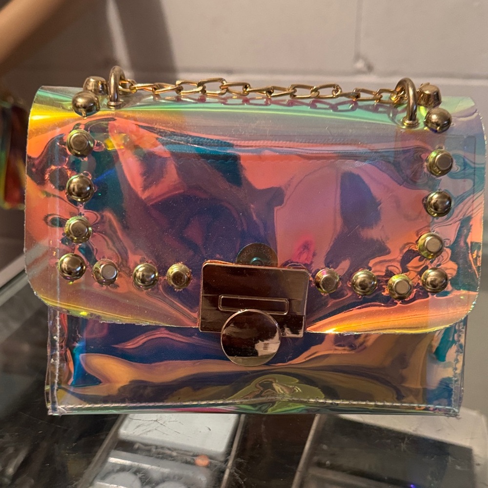 Holographic Gold-Studded Women's Bag